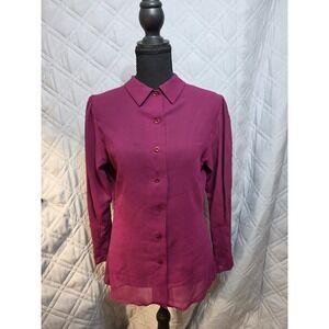 Lloyd Williams Burgundy Long Sleeve Button Down Blouse Pleated Back Women Small